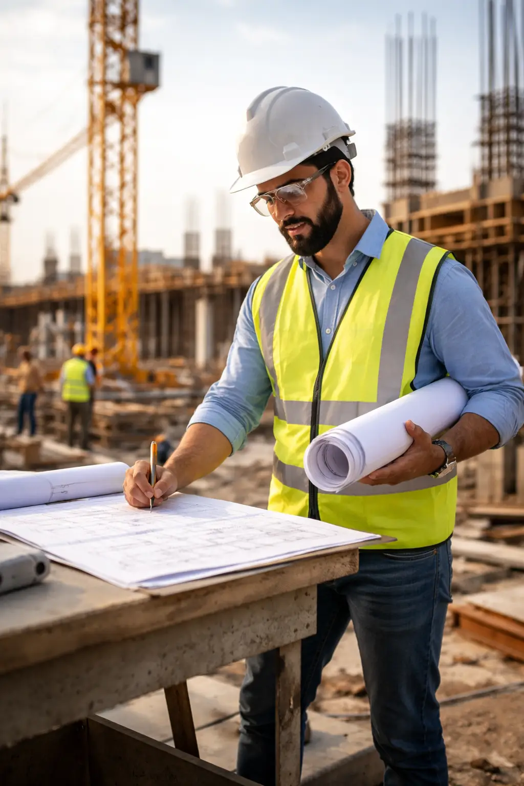 Engineers working at construction site